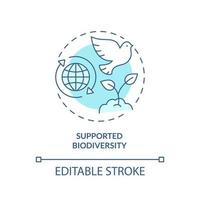 Supported biodiversity turquoise concept icon. Circular economy abstract idea thin line illustration. Support ecosystems. Isolated outline drawing. Editable stroke.