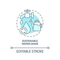 Sustainable water usage turquoise concept icon. Circular economy abstract idea thin line illustration. Healthy ecosystem. Isolated outline drawing. Editable stroke. vector