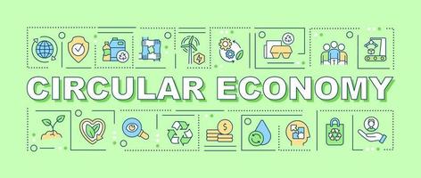 banner verde de conceptos de palabras de economía circular. eficiencia de recursos Recicla desechos. infografías con iconos sobre fondo de color. tipografía aislada. ilustración vectorial con texto. vector