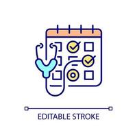 Regular medical checkup RGB color icon. Schedule with dates and stethoscope. Healthcare and patient service. Isolated vector illustration. Simple filled line drawing. Editable stroke.