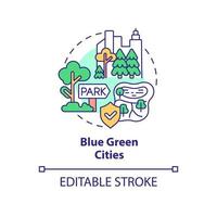 Blue green cities concept icon. Park and recreation area. Urban design principle abstract idea thin line illustration. Isolated outline drawing. Editable stroke. vector