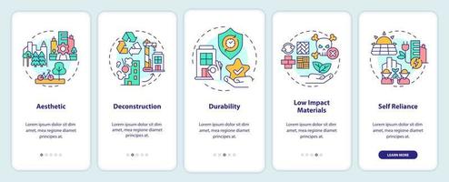 Sustainable city design onboarding mobile app screen. Urban planning walkthrough 5 steps graphic instructions pages with linear concepts. UI, UX, GUI template. vector