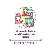 Women in policy and construction fields concept icon. Comfortable city design abstract idea thin line illustration. Isolated outline drawing. Editable stroke. vector