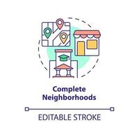 Complete neighborhoods concept icon. Optimized infrastructure. Urban design principle abstract idea thin line illustration. Isolated outline drawing. Editable stroke. vector