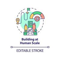 Building at human scale concept icon. Comfortable city. Principles of urban design abstract idea thin line illustration. Isolated outline drawing. Editable stroke. vector