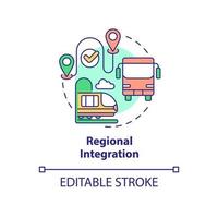 Regional integration concept icon. Transport connection. Urban design principles abstract idea thin line illustration. Isolated outline drawing. Editable stroke. vector