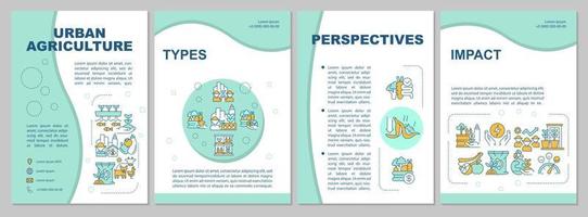 Urban agriculture mint brochure template. Cultivating food. Leaflet design with linear icons. 4 vector layouts for presentation, annual reports.