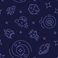Interstellar space abstract seamless pattern. Vector shapes on dark purple background. Trendy texture with cartoon color icons. Design with graphic elements for interior, fabric, website decoration