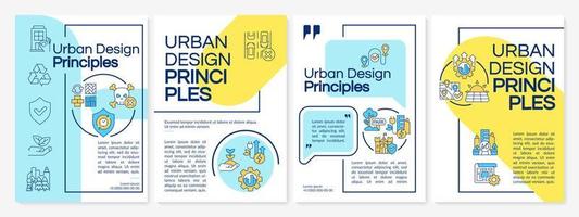 Urban design principles blue and yellow brochure template. Comfortable city. Leaflet design with linear icons. 4 vector layouts for presentation, annual reports.