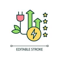 Sustainable electricity RGB color icon. Alternative power resource. Ecofriendly energy. Raising popularity. Isolated vector illustration. Simple filled line drawing. Editable stroke.
