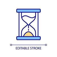 Sandglass RGB color icon. Old fashioned timepiece. Measuring time passage. Hourglass device. Sand timer. Isolated vector illustration. Simple filled line drawing. Editable stroke.