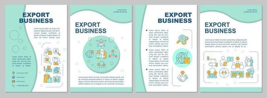 Export business mint brochure template. International sales. Leaflet design with linear icons. 4 vector layouts for presentation, annual reports.