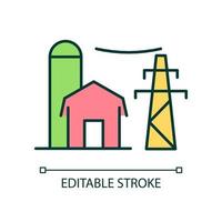 Countryside electrification RGB color icon. Remote areas. Electric power system. Husbandry and household. Isolated vector illustration. Simple filled line drawing. Editable stroke.