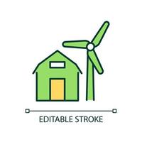 Windmill energy RGB color icon. Rural electrification. Sustainable power generation for countryside. Isolated vector illustration. Simple filled line drawing. Editable stroke.