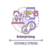 Enterprising occupation concept icon. Work environment type abstract idea thin line illustration. Selling things and ideas. Isolated outline drawing. vector