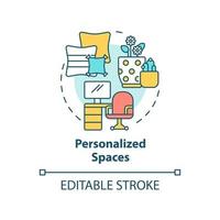 Personalized spaces concept icon. Inspiring work environment abstract idea thin line illustration. Wellbeing in workplace. Isolated outline drawing. vector