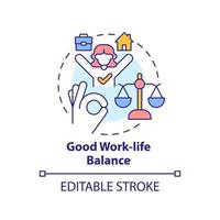 Good work-life balance concept icon. Positive working environment abstract idea thin line illustration. Managing stress. Isolated outline drawing.