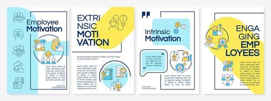 Increasing employees motivation blue and yellow brochure template. Leaflet design with linear icons. 4 vector layouts for presentation, annual reports.
