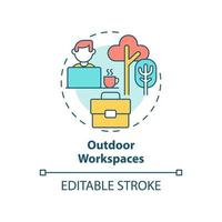 Outdoor workspaces concept icon. Inspiring work environment abstract idea thin line illustration. Natural office design. Isolated outline drawing. vector