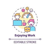Enjoying work concept icon. Employee happiness importance abstract idea thin line illustration. Optimistic mood. Isolated outline drawing. vector