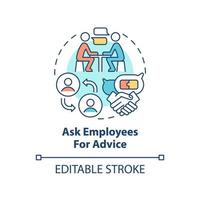 Ask employees for advice concept icon. Employee engagement abstract idea thin line illustration. Seeking assistance. Isolated outline drawing. vector