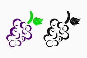 logotipo de uva. icono de fruta con estilo simple y de contorno. morado y verde. para logotipo, icono, símbolo y signo vector