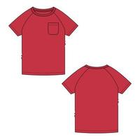 camiseta de manga corta raglán moda técnica boceto plano ilustración vectorial plantilla de color rojo para bebés varones.