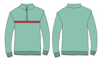 Long sleeve Jacket technical fashion flat sketch vector illustration green Color template front and back views. Bomber jacket mock up Cad Easy edit and customizable.