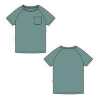 Short sleeve Raglan T shirt technical fashion flat sketch vector Illustration green Color template for baby boys.