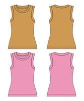 Sleeveless tank top overall technical fashion Flat sketch Vector illustration Yellow and purple Color template for ladies.