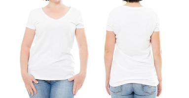 front and rear views woman , girl in t-shirt isolated on white background , set t shirt photo