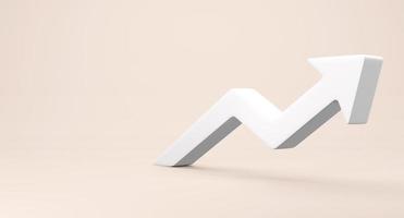 3D Rendering of white arrow graph pointing up with copy space on left isolated on beige background photo