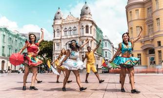 Recife, Pernambuco, Brazil, APR 2022 - Frevo dancers at the street carnival photo