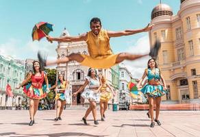 Recife, Pernambuco, Brazil, APR 2022 - Frevo dancers at the street carnival photo