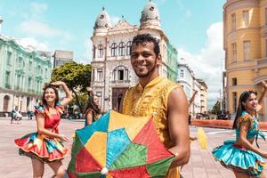 Recife, Pernambuco, Brazil, APR 2022 - Frevo dancers at the street carnival photo