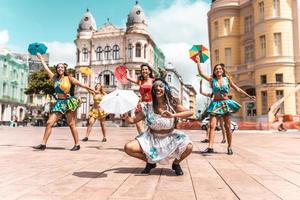 Recife, Pernambuco, Brazil, APR 2022 - Frevo dancers at the street carnival photo