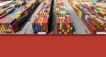 Shipping containers stacked on top of each other. Aerial view of APM Terminals. Copy Space. photo