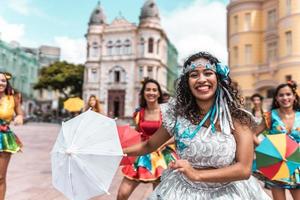 Recife, Pernambuco, Brazil, APR 2022 - Frevo dancers at the street carnival
