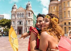 Recife, Pernambuco, Brazil, APR 2022 - Frevo dancers at the street carnival photo