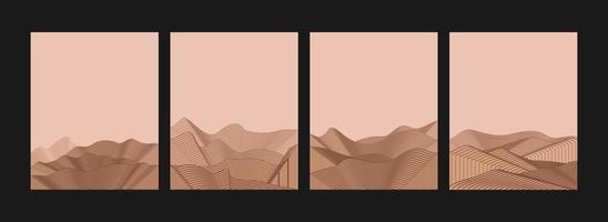 conjunto de paisajes abstractos de fondos estéticos contemporáneos de montaña. con montaña, bosque, mar, horizonte, ola. ilustraciones vectoriales