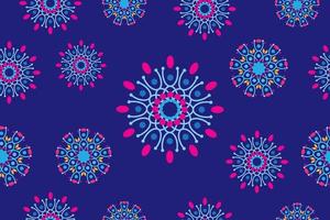 Beautiful seamless geometric flowers pattern. Colorful Abstract floral background design template. Tileable vintage ornament. Stylish graphic design. Blue, cyan, magenta, purple, beige vector