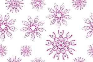 Seamless abstract geometric flowers pattern. Beautiful Batik fabric design template. Tileable vintage ornament. Stylish outlined graphic design. White and pink color vector