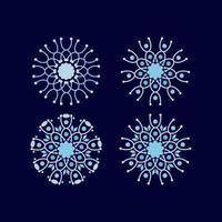 Set of blue monochrome geometric snowflake flower icon. Abstract floral element design. Vector illustration eps 10