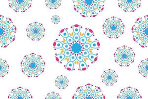 Colorful Abstract floral background design template. Beautiful seamless geometric virus flowers pattern. Stylish graphic design. Tileable vintage ornament. Blue, cyan, magenta, beige, white vector