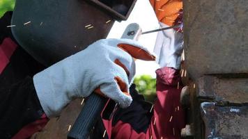 Worker cutting steel with a gas torch. Man cutting steel with propane and oxygen. Processes that use fuel gases and oxygen to weld and cut metals. video