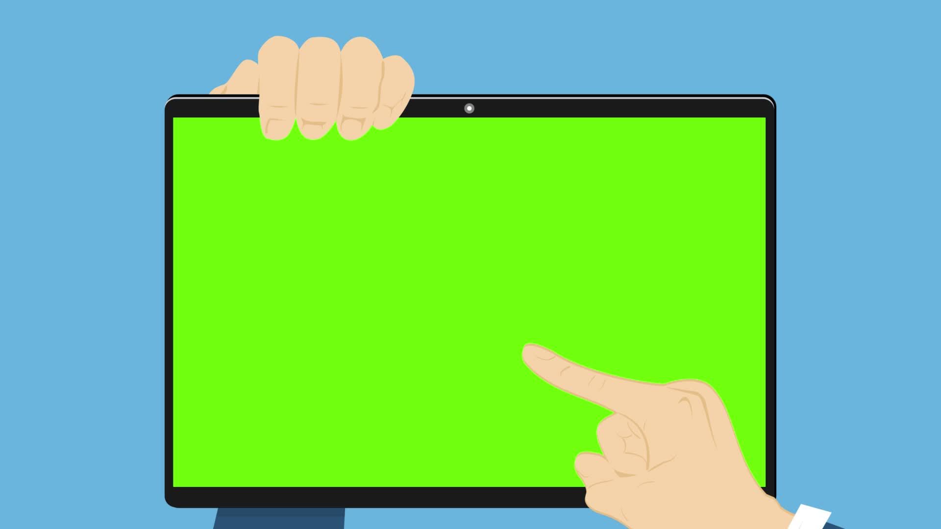 Front view of animation businessman are touch computer screen with ... image.