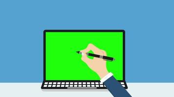 la animación de los empresarios está escribiendo objetivos con bolígrafos, concepto de éxito empresarial, estilo plano video