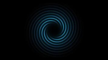 animação de espiral de linha azul ou buraco negro com efeito de luz no fundo do céu negro