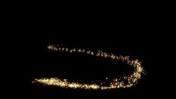 Animation of gold glitter light trail spiral with magic swirl path on black background video
