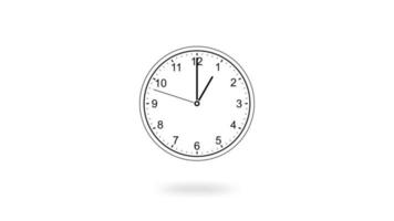 Animation of black clock counting down 12 hour day fast speed on white backdrop, flat style video